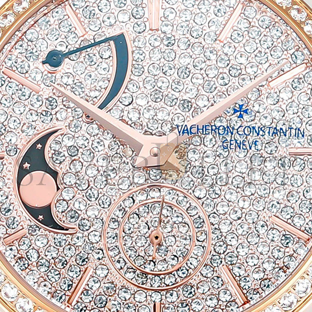 vacheron co*sta*t*n traditionelle moon phase Di*m*nd paved dial in pink gold watch 7006t/000g